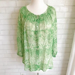 Sundance silk green white floral button front top large - Picture 1 of 4