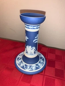 Wedgwood Jasperware Dark Blue w/ white and Cream 5" Candlestick Vintage Antique - Picture 1 of 21