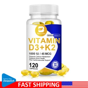 Vitamin K2 (MK7) with D3 1000 IU Supplement, BioPerine Capsules, Immune Health - Picture 1 of 9