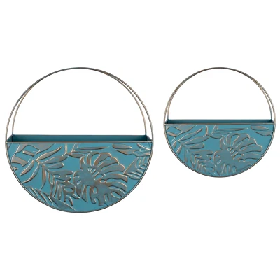 Macetas de pared redondas de metal con diseño de hojas boho, oro verde azulado, JUEGO DE 2 - ENVÍO GRATUITO Foto 1 de 4