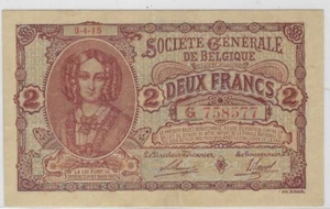 Belgium German Occupation 2 Francs 9.4.1915 P-87 XF Fancy SN + Gift!  BEAE - Picture 1 of 3