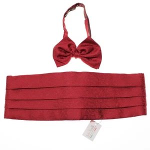 Italo Ferretti NWT Pleated Cummerbund & Bow Tie Adjustable Set XL in Red Paisley - Picture 1 of 11