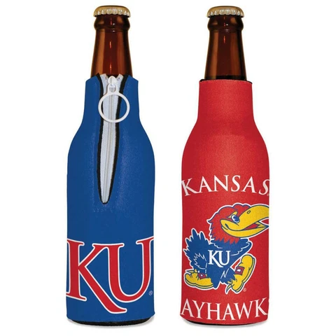 Kansas Jayhawks 12oz Two Sided Bottle Cooler [NEW] NCAA Can Holder Foam Koozie Cover