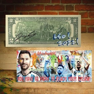 LIONEL MESSI Pop Art Genuine $2 Bill Signed by Rency - Leo Limited S/N of 222 - Picture 1 of 3