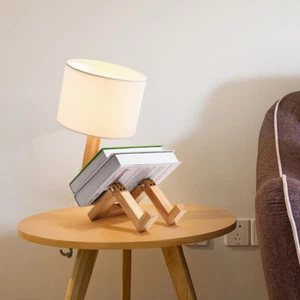 Home Decor Lamp Vintage Robot Desk Light Adjustable Wooden Table Lamp Lighting - Picture 1 of 10