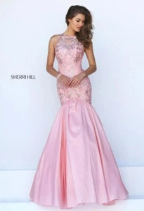 Authentisches Sherri Hill rosa 12 langes Kleid formell Abschlussball Festzug Kleid #50111 Neu mit Etikett - Bild 1 von 4