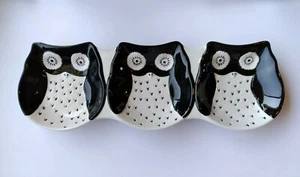Owl Tray 3 Section Candy Nut Dish Halloween Black & White Kate Global Design - Picture 1 of 7