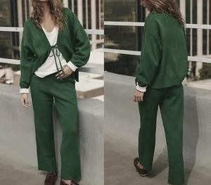 Free People FP Playa Solar Suéter Pantalones Conjunto de Salón Para Mujer Grande Verde Pino - Imagen 1 de 13