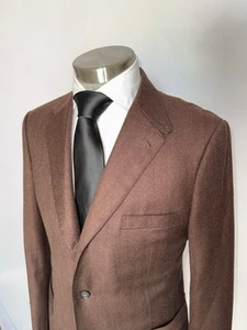 Bespoke Handmade Suit Jacket LNWOT Anonymous Wool Brown 3 Btn Two Roll Jacket - Picture 1 of 18