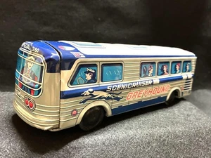 Vintage Kyoei Tin Bus Greyhound Scenicruiser Blue Silver Showa Retro Japan #199 - Picture 1 of 9