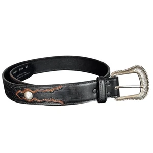 Wrangler Western Leather Belt, Size 34/85, Silver Floral Buckle & Embellishments - Picture 1 of 11