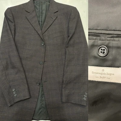 Blazer Ermenegildo Zegna Suave Seda Lana Tweed Marrón Óxido, Talla 42R 3 Botones Foto 1 de 4