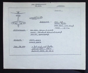 Original WWII Messerschmitt Bf 109F Recognition Drawing – German Luftwaffe - Picture 1 of 3