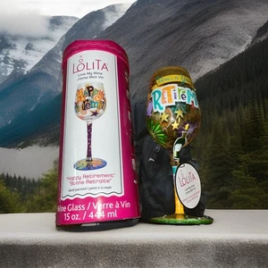 New Lolita Happy Retirement Artisan Painted Wine Glass Gift Multicolor 1 Count - Picture 1 of 24