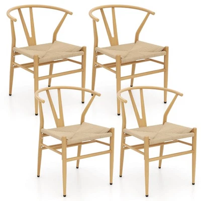 Modern Dining Chair Set of 4 Weave Kitchen Armchairs w/Y-Shaped Curved Backrest - Image 1 of 4