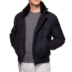 KITON KIRED "Nedap" Blue Wool-Cashmere Down Bomber Beaver Collar Puffer Jacket - Picture 1 of 8