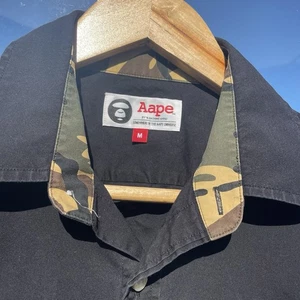 RARE Aape By Bape Button Up Shirt Black With Camouflage Accents Size M - Picture 1 of 8