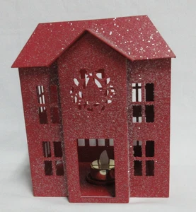 White Barn Candle Co. Barnred Metall glitzernde Teelichtleuchte Weihnachtshaus - Bild 1 von 9