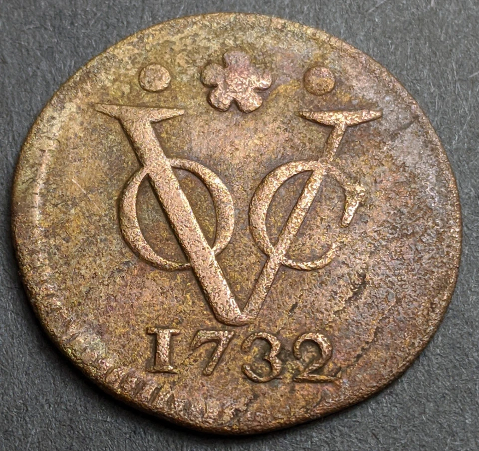 Antigua moneda de 1732 VOC Duit Dutch East India Company Foto 1 de 2