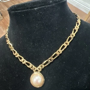 Christian Dior Vintage Gold Plated Chain Necklace Pearl Figaro Made Germany. - Picture 1 of 13
