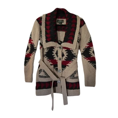 Eddie Bauer Chunky Hand Knit Wool Shawl Collar Belted Cardigan Sweater Size S - Image 1 of 4