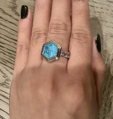 Bomb Party Ring 7 RG19203 Where Love Once Slept Blue Quartz Rhodium Plating - image 1 of 2