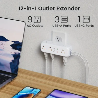 9-Outlet Surge Protector with 3 USB Ports with 360° Rotating Plug - Image 1 of 4