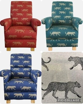 Fryets léopards tissu chaise adulte fauteuil accent salon bleu sarcelle orange neuf - Photo 1/4
