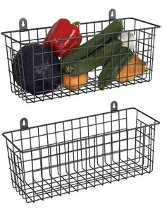 2 Pack Extra Large Wire Basket Hanging Wall Organizer for Home Kitchen Bathroom - Picture 1 of 7