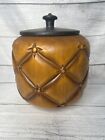 Vintage HAEGER Yellow QUILTED Pineapple Jar 8062 Black Lid Canister USA Made
