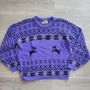 Vintage Kawaii Scotty Dog Sweater Purple Geometric 80s/90s - Picture 1 of 4