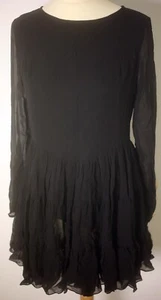 Saloni ladies vintage black silk cocktail dress with long-sleeves-EU 36-US 4 - Picture 1 of 16