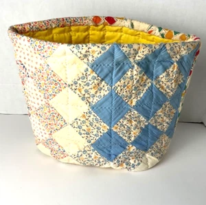 Homemade Cloth Bucket Made From Old Quilts 12'' x 6'' x 8'' Pre Owned - Picture 1 of 6