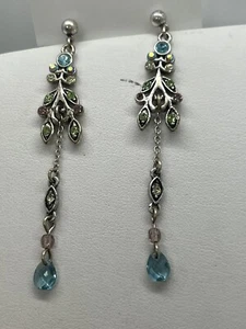 Vintage Dangling Glitzy Pierced Earrings Elegant Formal Colorful - Imagen 1 de 2