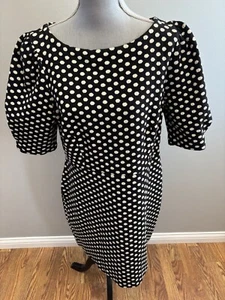Abito Ann Taylor LOFT nero bianco a pois taglia 16 Petite - Foto 1 di 3