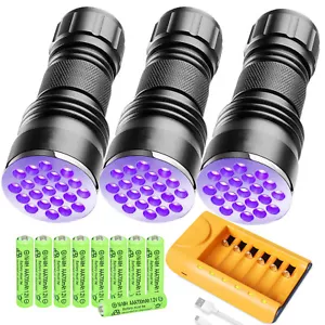 3 Pack 21 LED UV LED Flashlight Inspection Blacklight 395NM Pet Urine Detector - Picture 1 of 12