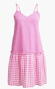 J CREW Dress M PRINTED COVERUP Beach Pink Cotton Gingham Stripe Ruffle BM908 NWT - Picture 1 of 5