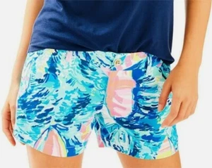 Pantaloncini in twill Lilly Pulitzer Callahan blu scintillante Hey Bay barca a vela taglia 00 XS - Foto 1 di 10