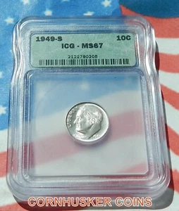 1949- S ROOSEVELT SILVER DIME ICG MS 67 ~ BRIGHT WHITE GEM ~ FREE SHIPPING - Picture 1 of 2