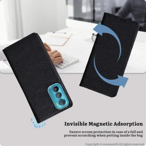 Book Style Flip Genuine Leather Case Magnetic Wallet Cover For Motorola - Picture 1 of 19