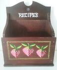 Vintage Wood Recipe Box Strawberry Motif Hanging Table Top for 3x5 Cards 7.5&quot;