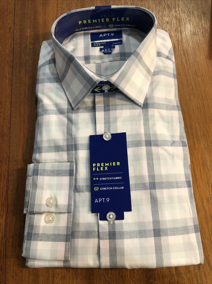 Slim Fit Large Mens Shirt 16 16.5 36/37 Long Sleeve APT 9 Pink Check Plaid L