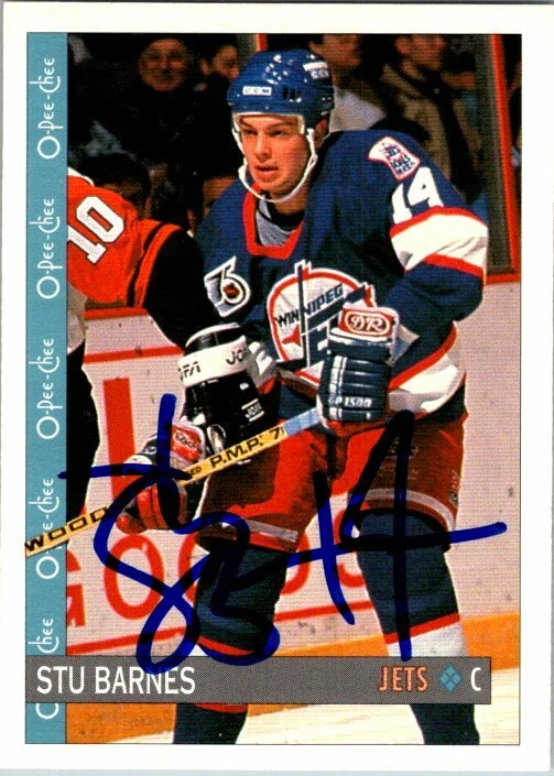 Stu Barnes Winnipeg Jets Hand Signed 1992-93 OPC Hockey Card #39 NM  - Image 1 of 2