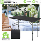 4ft Black Indoor Folding Plastic Card Table Portable Adjustable Foot Picnic Desk