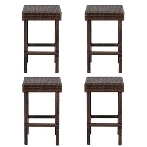 4PCS 24"H Rattan Patio Furniture Set Wicker Rattan Bar Stool Chairs Set Brown - Picture 1 of 11