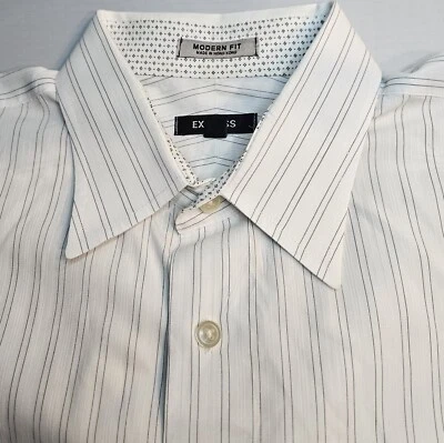 Camisa Para Hombres Express Manga Larga Rayas Blancas Abotonada Talla Grande 16 16 1/2 Foto 1 de 2