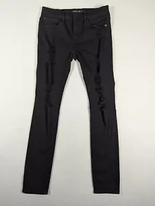 Express Jeans Womens Size 4 Black Mid Rise Legging Distressed Denim Stretch - Picture 1 of 13