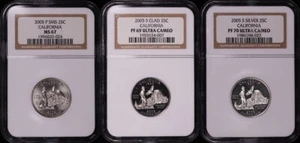 2005-P&S SMS, Clad, & Silver California State Quarter Set NGC MS-67 & PF-69/70UC - Picture 1 of 2