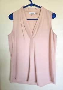 CALVIN KLEIN Top donna poliestere shell piccolo rosa pallido pesca canotta senza maniche - Foto 1 di 4