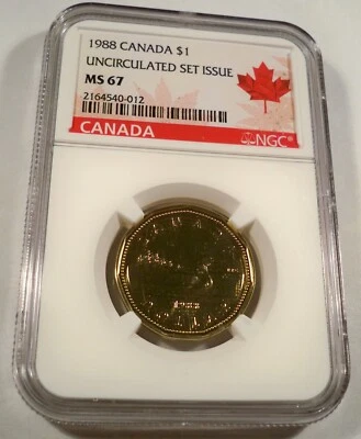 1988 CANADA LOON DOLLAR NGC MS67 UNCIRCULATED MINT SET ISSUE MS 67 $1 - Image 1 of 4